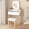 White Adjustable Height Vanity Desk Set with 3-Color LED Lighted Mirror and Storage Drawers